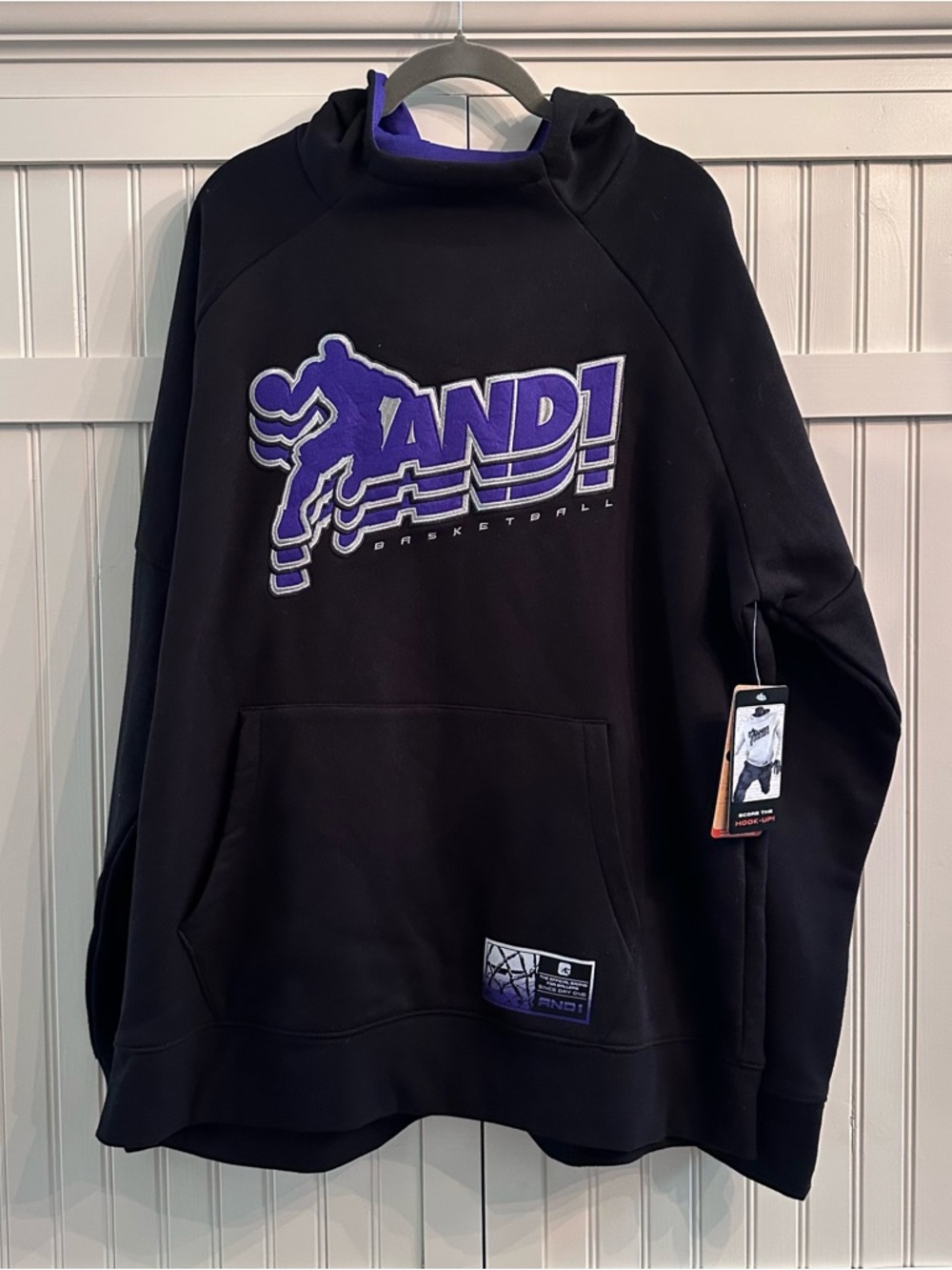 NWT - And1 Black & Purple Crewneck Pullover Hoodie Sweatshirt - XL